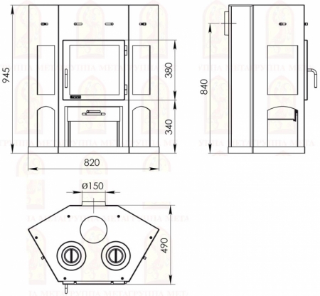 Печь-камин “Енисей  с плитой” АОТ-11,0